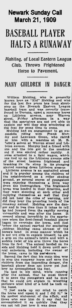 Baseball Player Halts a Runaway
1909

