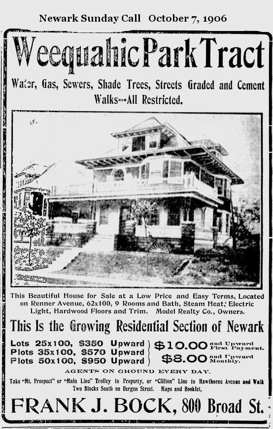 Weequahic Park Tract
October 7, 1906
